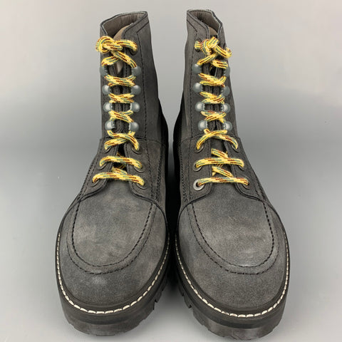 LANVIN Taille 7 Bottes à lacets en daim charbon de bois