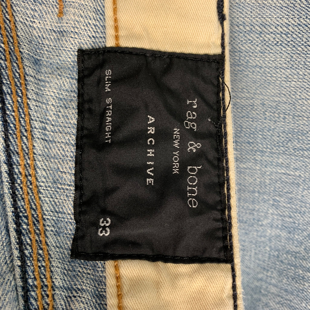 RAG & BONE Archive Size 33 Light Blue Washed Cotton Straight Slim Jeans
