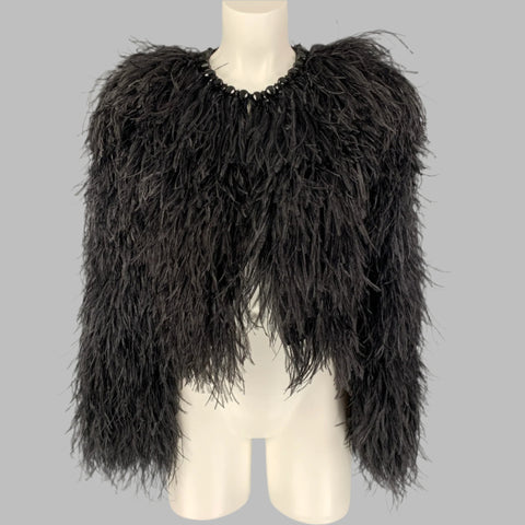 GIVENCHY Chaqueta corta de avestruz con plumas de seda negra talla 4