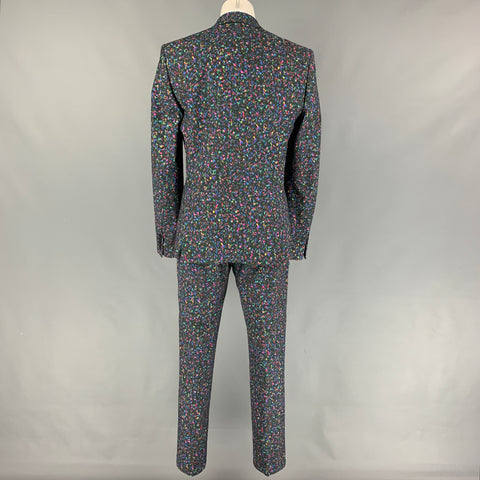 CALVIN KLEIN COLLECTION Size 34 Multi-Color Print Cotton Notch Lapel Suit