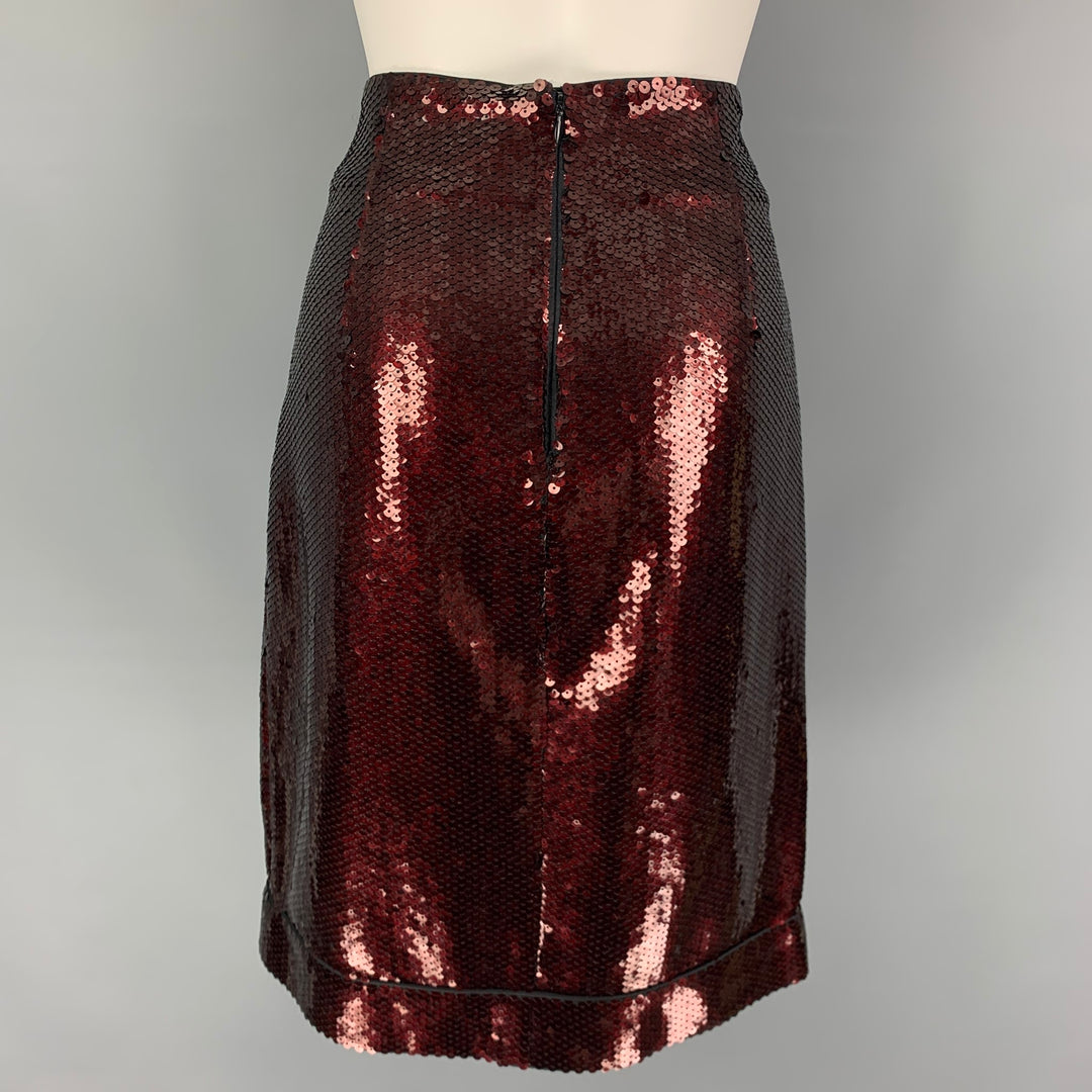MARC JACOBS Size 6 Burgundy Black Polyester Blend Sequined A-Line Skirt