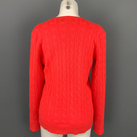 POLO par RALPH LAUREN Taille M Pull à col en V en cachemire tricoté torsadé orange