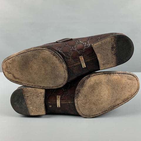 GUCCI Size 10.5 Brown Monogram Leather Vintage Loafers