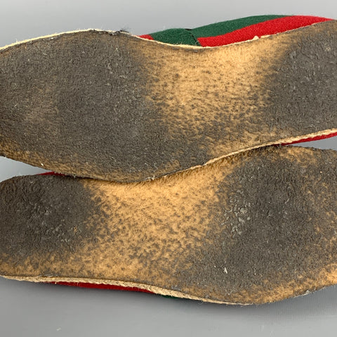 GUCCI Size 10.5 Green Red Stripe Canvas Espadrille Loafers