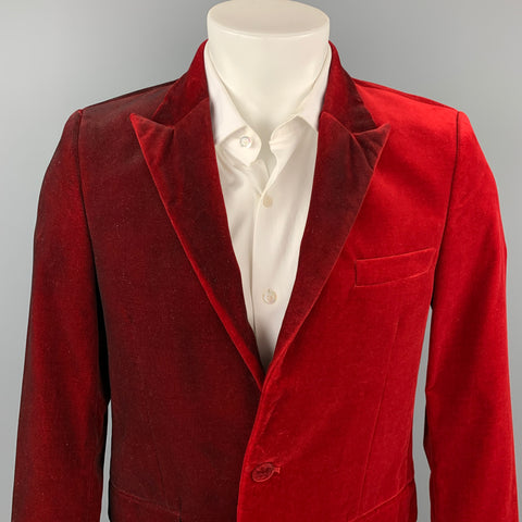 GOLDEN GOOSE Size S Red & Burgundy Ombre Cotton Notch Lapel Sport Coat
