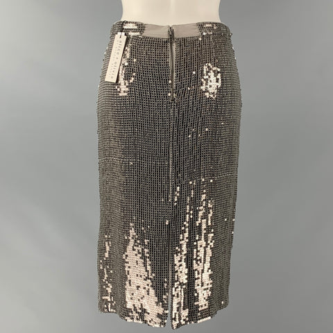 ALICE + OLIVIA Size 2 Silver Viscose Sequined Pencil Skirt