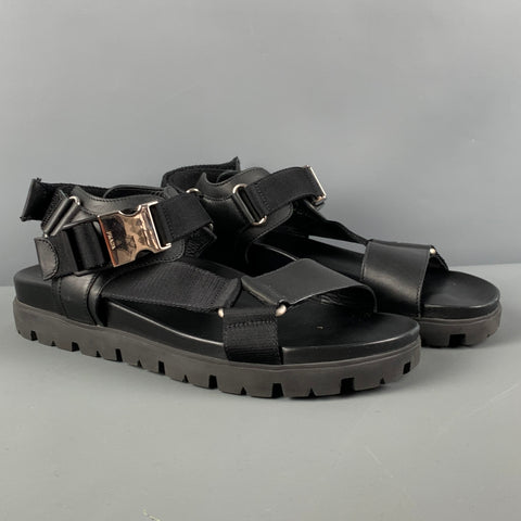 PRADA Size 8 Black Leather Belted Buckle Sandals
