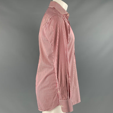 SUITSUPPLY Size M Red White Stripe Cotton Spread Collar Long Sleeve Shirt