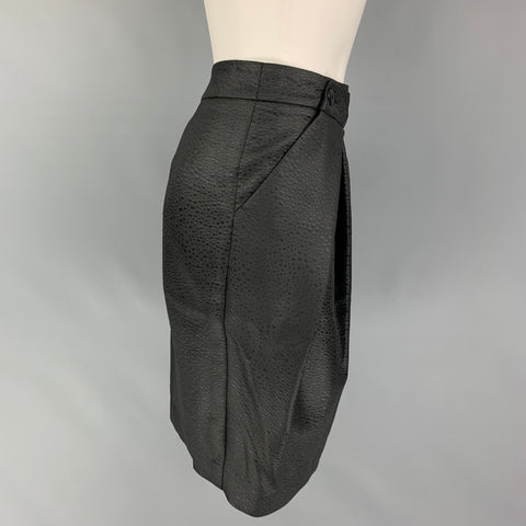 ARMANI COLLEZIONI Size 4 Black Acetate Blend Embossed Pleated Skirt