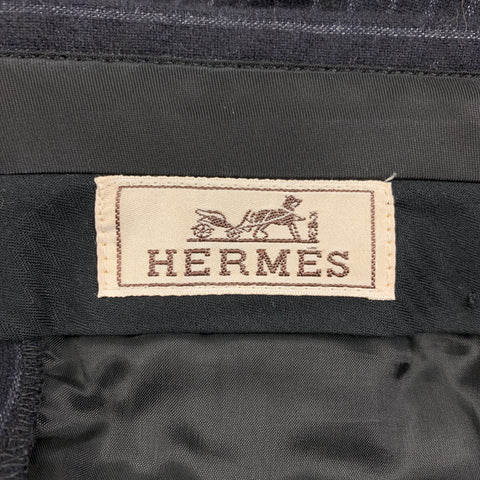 HERMES Size 34 Navy Stripe Wool Angora Double Breasted Suit