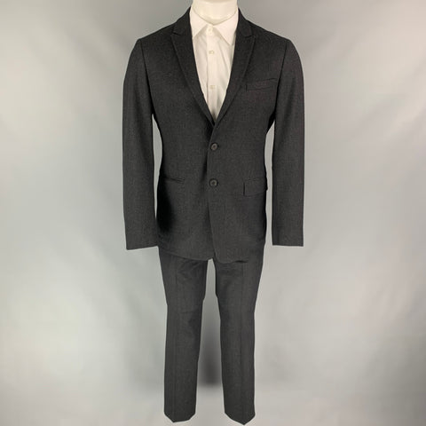 PRADA Size 38 Charcoal Wool Single Breasted Peak Lapel Suit