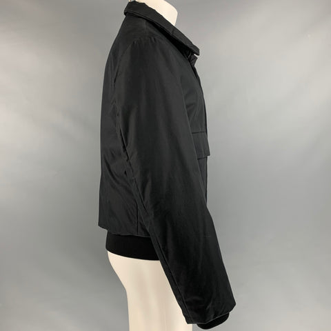 JIL SANDER Taille 36 Veste noire en mélange de coton uni avec fermeture éclair et boutons-pression