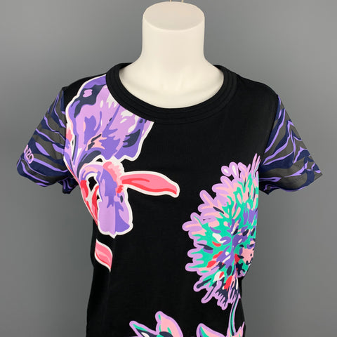 KENZO Size S Black Floral Cotton Short Sleeve T-shirt