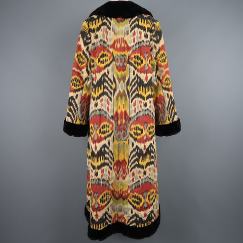 OSCAR DE LA RENTA Size L Ikat Silk & Embroidered Mink Reversible Opera Coat