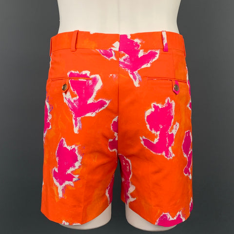 PRABAL GURUNG Size 32 Orange & Fuchsia Abstract Cotton / Polyamide Zip Fly Shorts