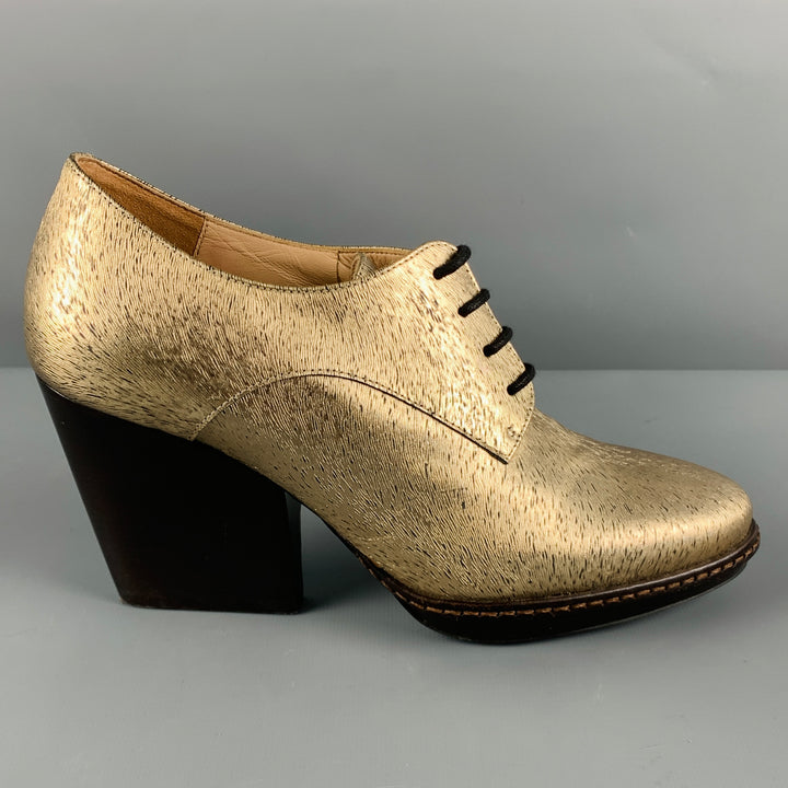 DRIES VAN NOTEN Size 7.5 Gold Brown Fabric Textured Chunky Heel Booties