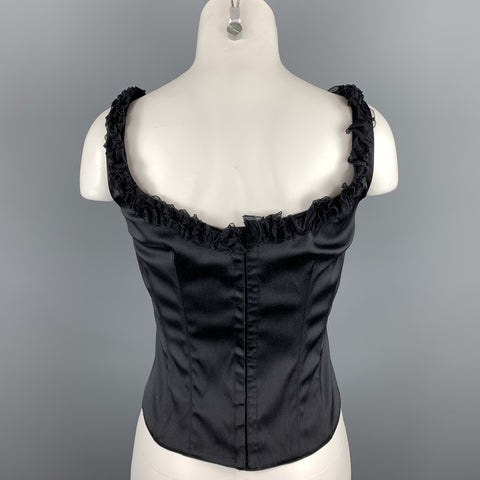 DONNA KARAN Size 10 Black Satin Silk Blend Ruffled Bustier Dress Top
