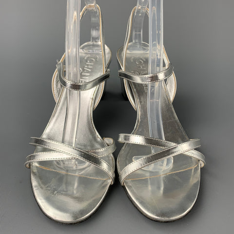 CHANEL Size 9.5 Silver Leather Strappy Sandals