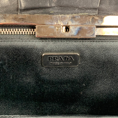 Vintage PRADA Black Pleated Leather Clutch Handbag