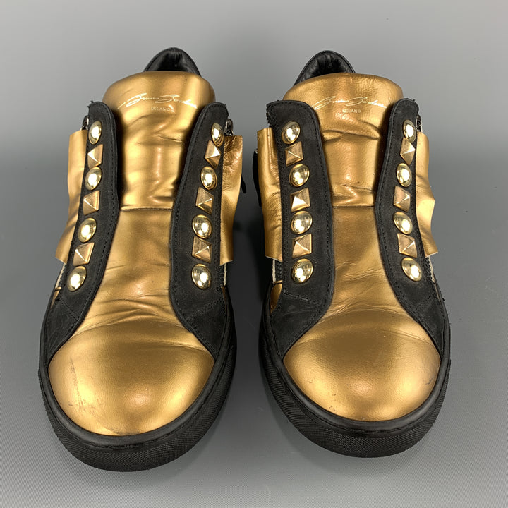 Bruno Bordese Size 10 Gold Studded Leather Zip Sneakers