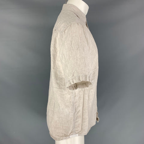 TOMMY BAHAMA Size M Beige Linen Button Up Short Sleeve Shirt