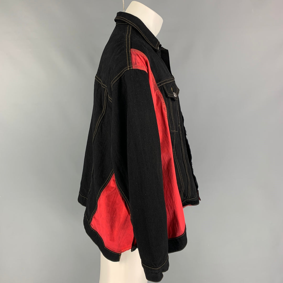 KOCHE' Taille XS Noir Rouge Deux Tons Coton Nylon Veste Asymétrique Surdimensionnée