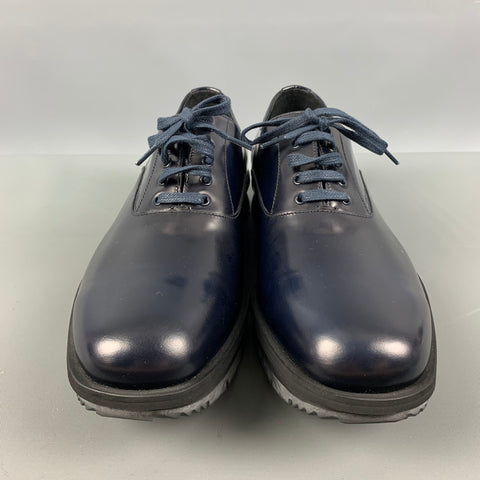 PRADA Size 8.5 Navy Leather Lace Up Shoes
