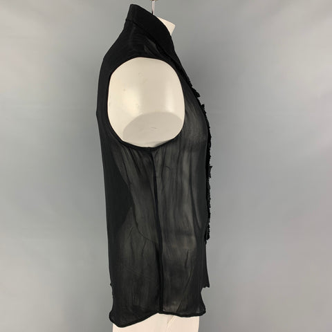 JOHN RICHMOND Size L Black See-Through Rayon Sleeveless Shirt