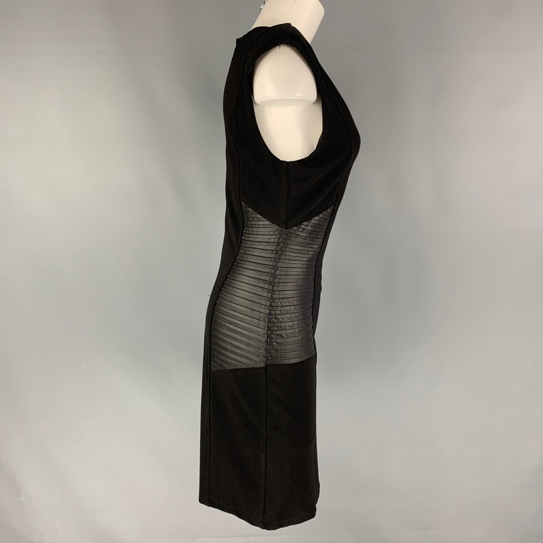 BEBE Size L Black on Black Nylon Blend Mixed Fabrics Sleeveless Dress