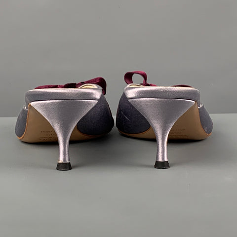 PRADA Talla 5.5 Sandalias con lazo tipo mulas de seda lavanda
