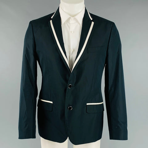D&G by DOLCE & GABBANA Size 40 Black White Solid Cotton Blend Sport Coat