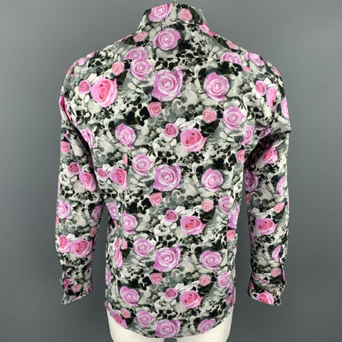 TED BAKER Size XL Black & Pink Floral Cotton Button Up Long Sleeve Shirt