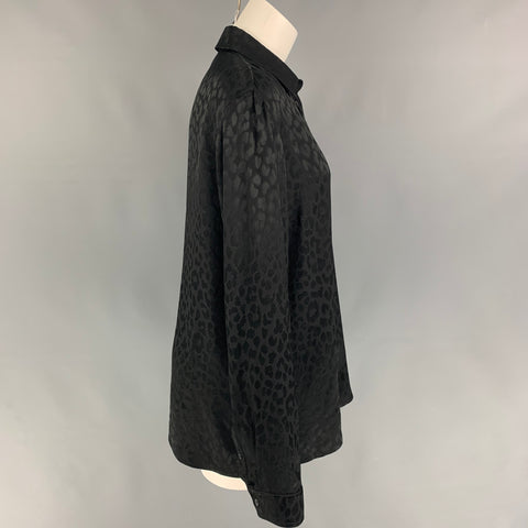 GUCCI Talla S Camisa con botones y estampado animal de seda negra
