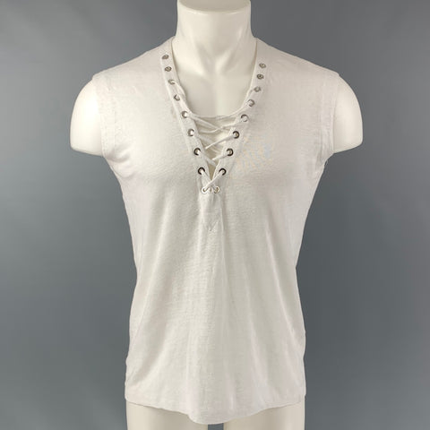 IRO Tissa Size XS White Solid Linen Crew-Neck Tank Top