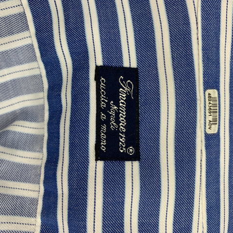 FINAMORE Size M Blue Stripe Cotton Button Down Long Sleeve Shirt