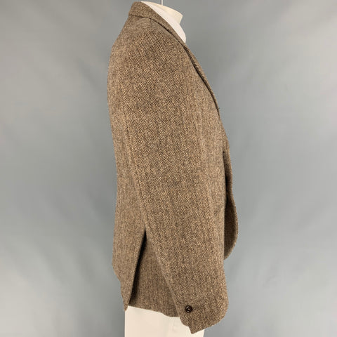 ARMAND BASI Size 44 Brown & Beige Herringbone Polyester Blend Sport Coat