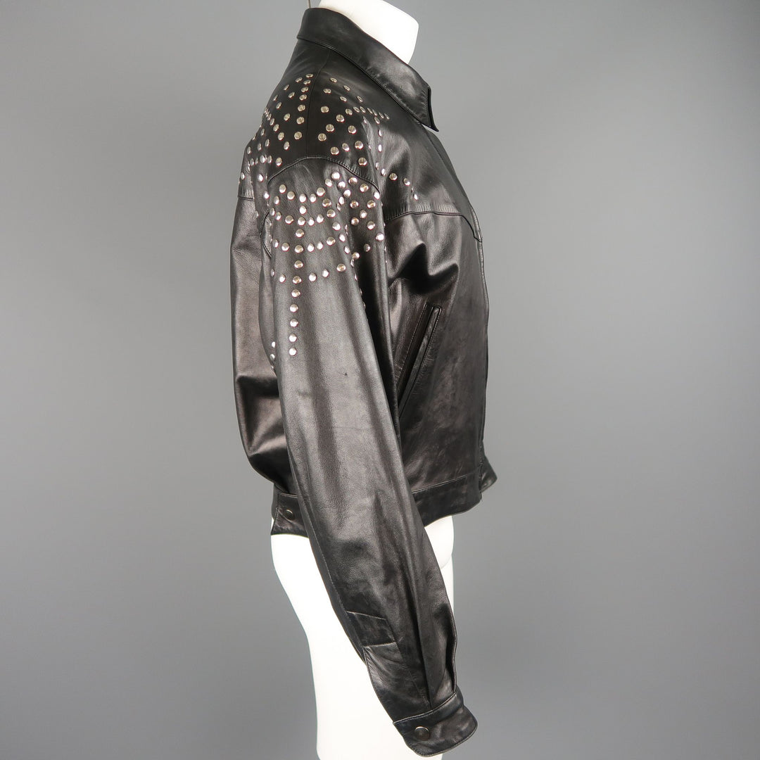 Vintage CLAUDE MONTANA 40 Black Leather Silver Studded Shoulder Jacket