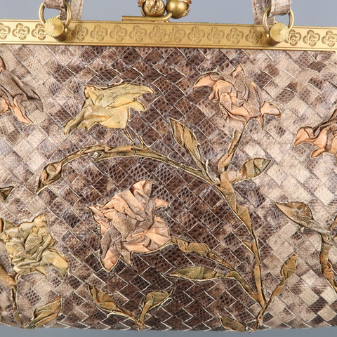 BOTTEGA VENETA Lavorazione Fatta a Aano Taupe Intrecciato Lizard Leather Handbag