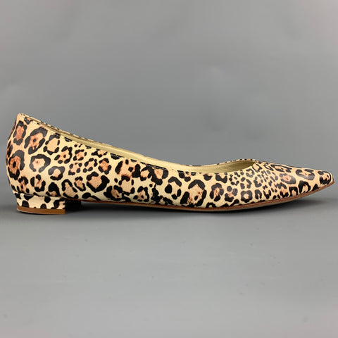 MANOLO BLAHNIK Talla 8.5 Zapatos planos de cuero con estampado animal beige