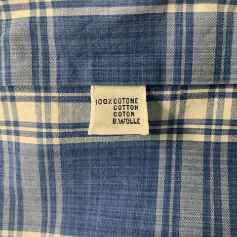 KITON Size L Blue and White Plaid Cotton Button Down Long Sleeve Shirt