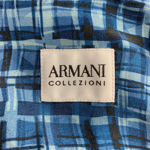ARMANI COLLEZIONI Size M Blue & Navy Print Silk Button Up Long Sleeve Shirt