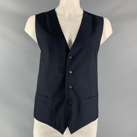 DOLCE & GABBANA Size 46 Solid Wool &  Mohair Buttoned Navy Vest