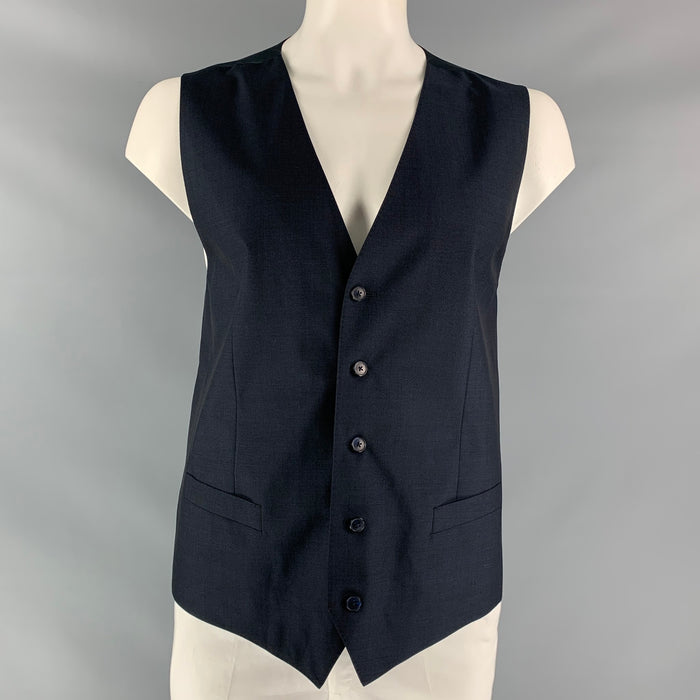 DOLCE & GABBANA Size 46 Solid Wool &  Mohair Buttoned Navy Vest