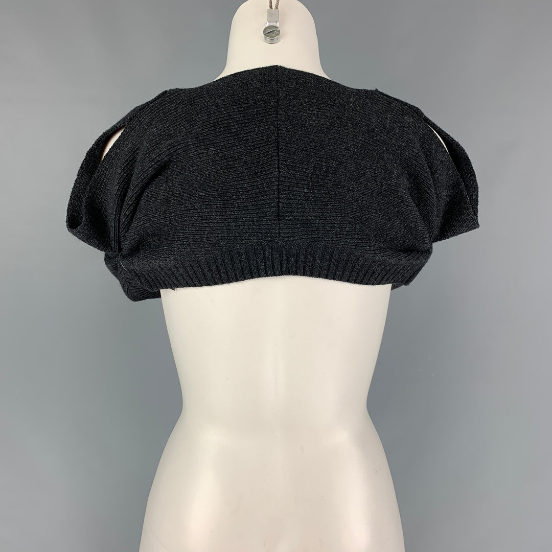 JACQUEMUS Size 2 Charcoal Virgin Wool Blend Ribbed Valerie Off The Shoulder Cardigan