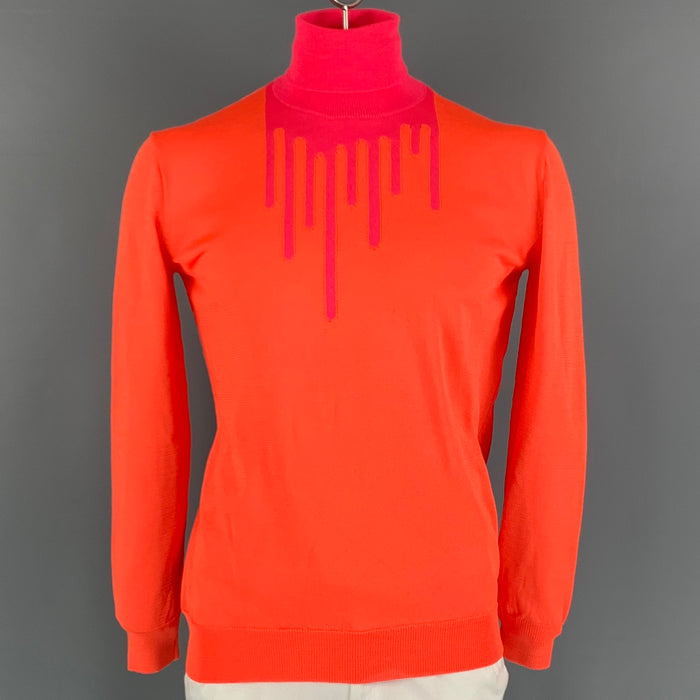 WALTER VAN BEIRENDONCK Size XXL Orange Pink Knitted Turtleneck Pullover