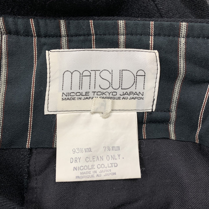 Vintage MATSUDA Talla L Negro Lana / Nylon 33 Pantalón de Vestir Plisado