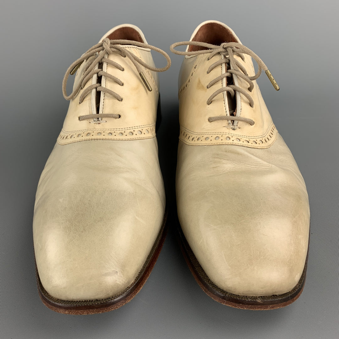 FLORSHEIM Size 11 Ivory Two Toned Leather Lace Up Shoes