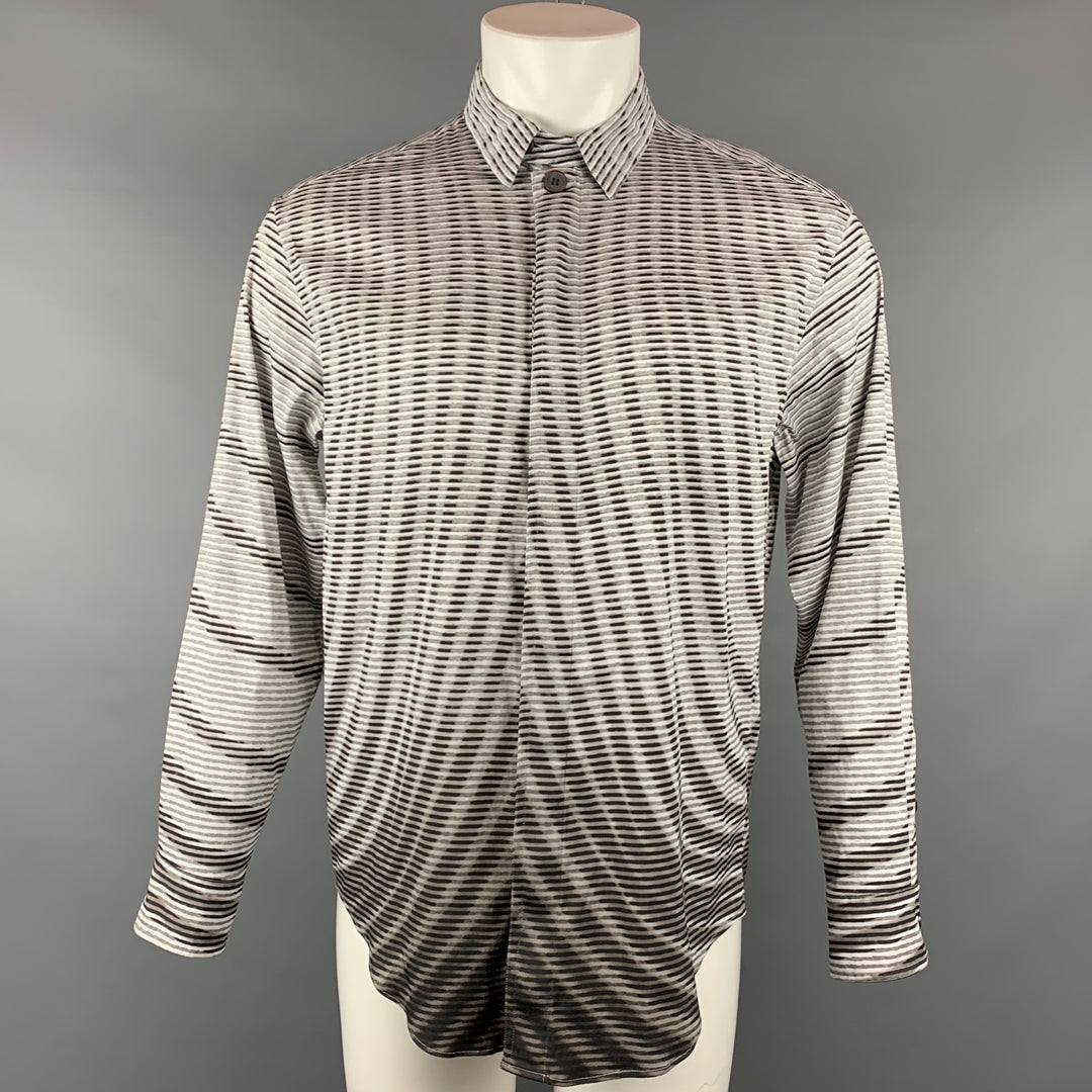 GIORGIO ARMANI Size M Grey & White Print Cotton Hidden Buttons Long Sleeve Shirt