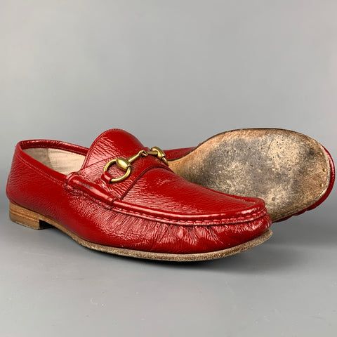 GUCCI Size 9 Red Patent Leather Slip On Horsebit Loafers