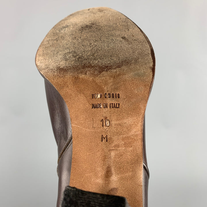 DONALD J PLINER Size 10 Brown Leather Studded Fringe Pointed Toe Boots